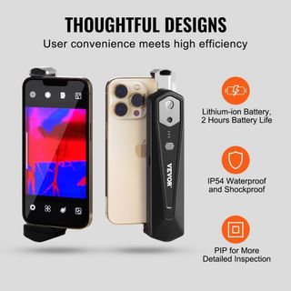Cámara Termográfica para Android e IOS, Imager Infrarrojo Inalámbrico de Resolución IR de 256 x 192 con WiFi y Cámara Visual, Cámara Térmica de 25Hz para Smartphone, -4°F-1022°F, IP54