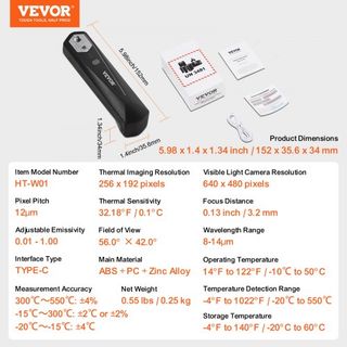 Cámara Termográfica para Android e IOS, Imager Infrarrojo Inalámbrico de Resolución IR de 256 x 192 con WiFi y Cámara Visual, Cámara Térmica de 25Hz para Smartphone, -4°F-1022°F, IP54