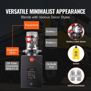Bomba Hidráulica, Unidad de Potencia Hidráulica de 20 Cuartos, Bomba de Volcado de Acción Simple, Tasa de Flujo de 0.91 GPM, Presión Máxima de Alivio de 3200 PSI, Bomba Hidráulica DC 12V para Elev...