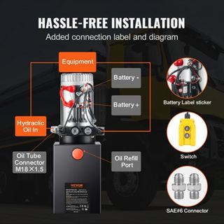 Bomba Hidráulica, Unidad de Potencia Hidráulica de 6 Cuartos, Bomba de Remolque de Doble Acción, Tasa de Flujo de 0.91 GPM, Presión Máxima de Alivio de 3200 PSI, Bomba Hidráulica DC 12V para Eleva...