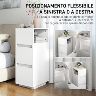 Juego De 2 Mesitas De Noche Estrechas Y Altas Con 2 Cajones Y Estante Abierto, Mesitas Modernas Ahorra Espacio, Mesas Para Sofá, Sala De Estar, Salón Y Dormitorio, 25X30X65 Cm, Blanco