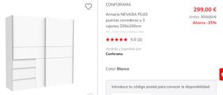 Armario Conforama puertas correderas 2 mts x 2mts