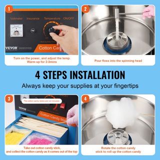 Máquina de Algodón de Azúcar Eléctrica, Fabricante de Algodón de Azúcar de 1000W, Máquina Comercial de Algodón de Azúcar con Tapa, Tazón de Acero Inoxidable, Cucharón de Azúcar, Cajón, Perfecta pa...
