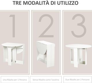 Mesa Plegable de Comedor con 2 Alas, Mesa de Comedor Extensible de Madera Ahorra Espacio para Cocina y Salón, 104X76X73.7 Cm, Blanco