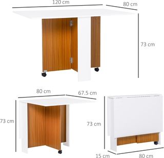 Mesa de Comedor Extensible, Diseño Moderno, Mesa Plegable Ahorra Espacio Con Ruedas 120 × 80 × 73Cm