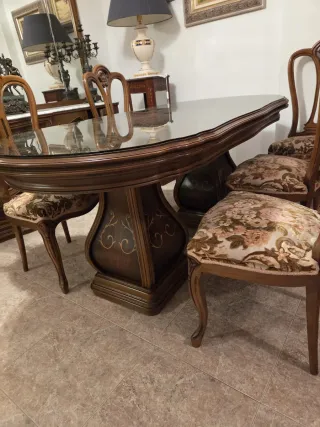 Conjunto comedor madera y cristal