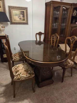 Conjunto comedor madera y cristal