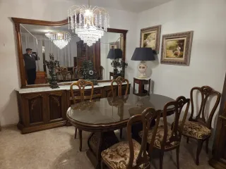 Conjunto comedor madera y cristal