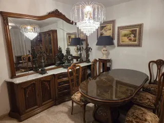 Conjunto comedor madera y cristal