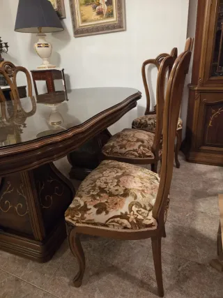 Conjunto comedor madera y cristal