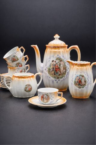Servizio Caffè Porcellana Antica Scene Romantiche