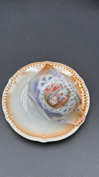 Servizio Caffè Porcellana Antica Scene Romantiche