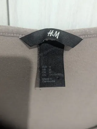 Top H&M tortora fango L cotone manica 3/4 volant