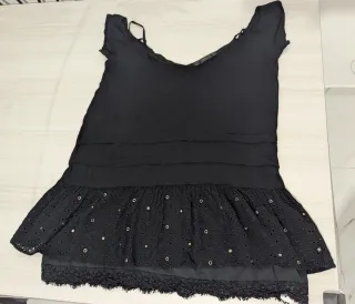 Zara Top Donna Nero Pizzo balze Elegante Tg L