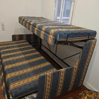 Sofá Cama Tela Azul y Dorado