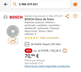 Discos Freno Mercedes W203 C32 AMG Bosch