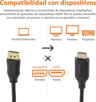 Amazon Basics Cable DisplayPort a HDMI de con Conectores bañados en Oro, 4.5 m, Negro