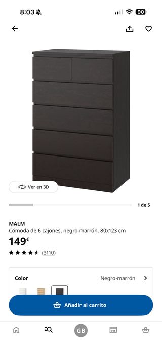2 Cómodas Malm Ikea Negra con Cristal