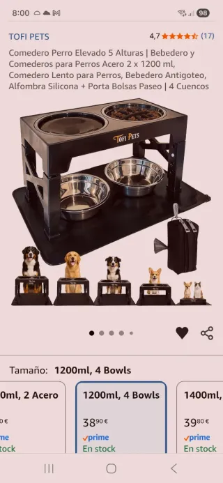 Tofi Pets Comedero Perro Elevado 4 Bowls