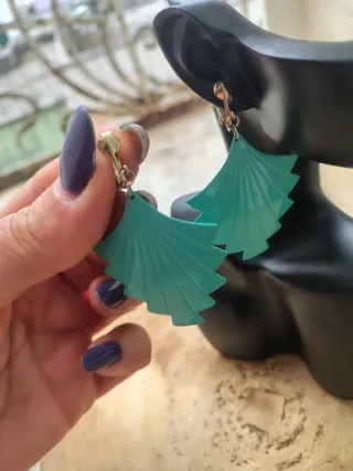 Orecchini clip vintage ventaglio turchese