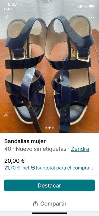 Sandalias Zendra cuña negras talla 40