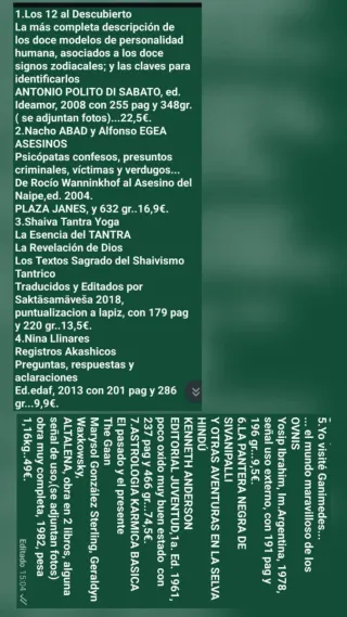 Libros varios, precios y datos en la última foto.