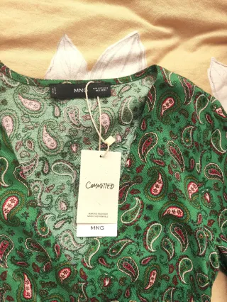 Vestido Mango verde estampado paisley