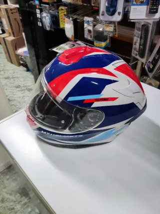 Casco Moto Azul, Rojo y Blanco