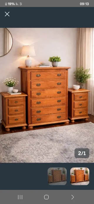 Cómoda y 2 mesitas de noche de madera