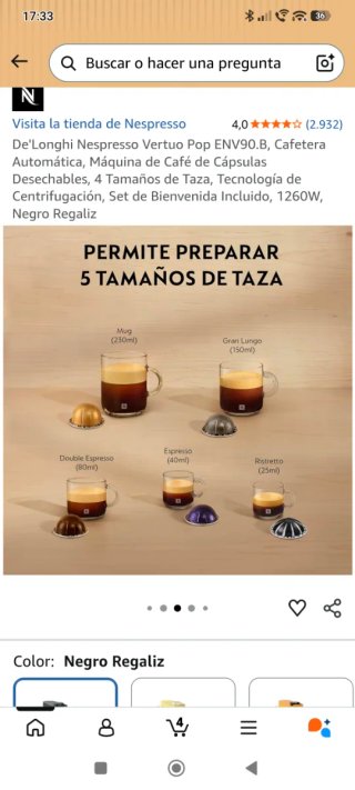 Cafetera de cápsulas Nespresso