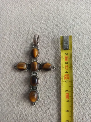 Colgante artesano Cruz Plata Ojo de Tigre