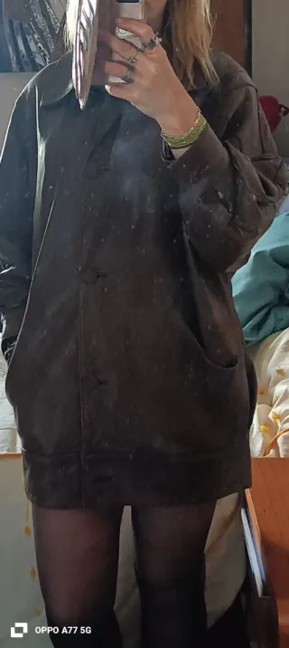 Chaquetón de piel marrón mujer