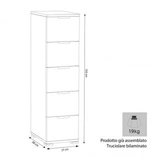 Cassettiera 5 Cassetti Bianco Truciolare H103cm