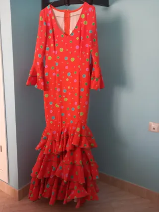 Vestido Flamenca Naranja Lunares Talla M
