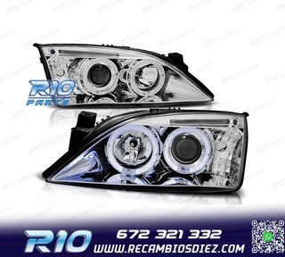 FAROS FORD MONDEO MK3 00-07 OJOS ANGEL FONDO CROMO