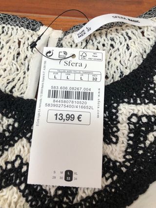 Camiseta Sfera Talla L Negra y Crudo