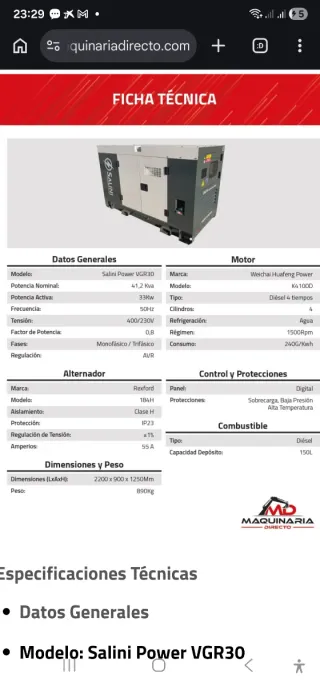 Generador grupo electrogeno 40kva Trifásico 63A