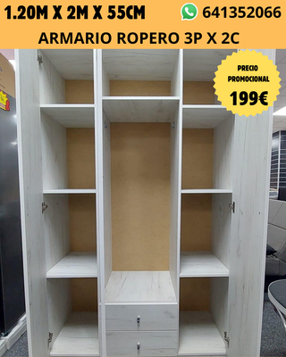 Armario Ropero 3 Puertas 2 Cajones