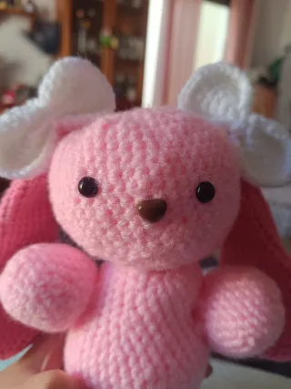 Conejito Crochet Rosa con lacitos