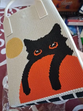 Borsa porta cellulare gatto nero beige