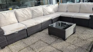 Conjunto Sofá y Mesa Jardín Negro/Beige