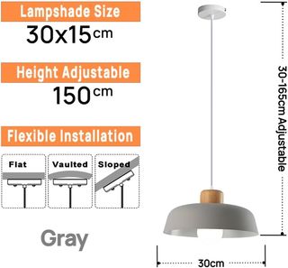 Lampada a Sospensione Rotonda in Metallo e Legno