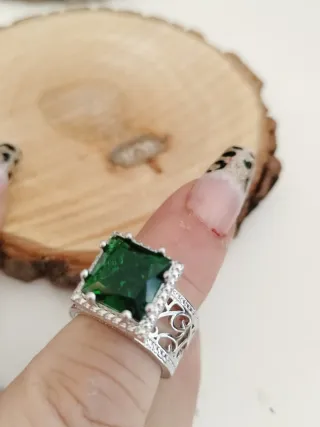 Anillo Filigrana Cóctel Piedra Verde