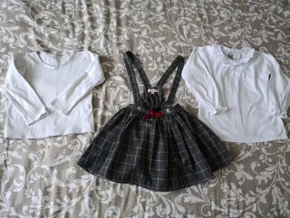 Conjunto niña 4 años: peto falda y 2 camisetas