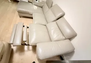 Sofá Chaiselongue Piel Beige