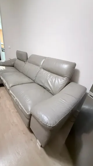 Sofá Chaiselongue Piel Beige