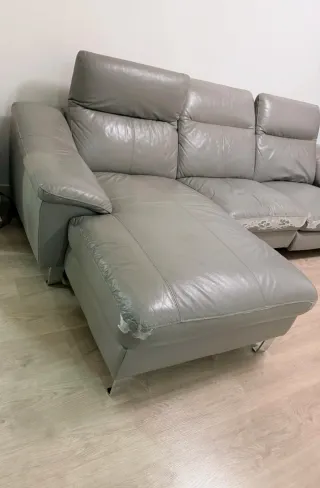 Sofá Chaiselongue Piel Beige
