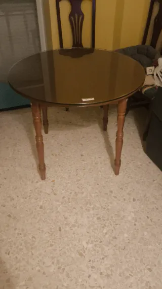 Mesa redonda cristal y madera