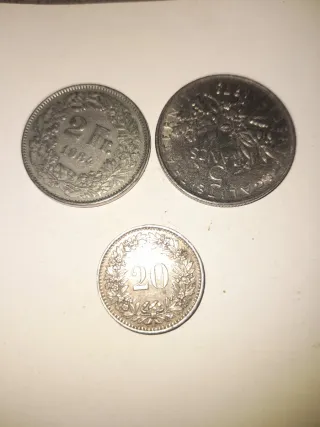Lote 3 monedas Francos Suizos 1962, 1983, 1984