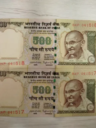 🇮🇳2 Billetes 500 India Mahatma Gandhi